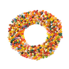 Round frame made of jelly beans isolated