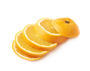 Orange fruit cut in slices isolated