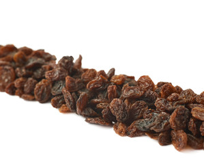 Line of raisins isolated