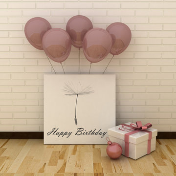 Greeting card poster Happy birthday. Life, Happiness  concept. Picture frame with balloons. Motivation,  Inspirational quotation.