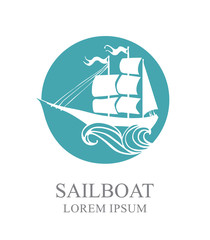 Sailboat on the waves. Vector drawing. Template design logo and icon.