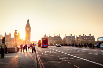 Fototapeta premium Westminster Bridge o zachodzie słońca, Londyn, Wielka Brytania