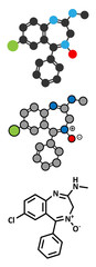 Chlordiazepoxide sedative and hypnotic drug molecule.