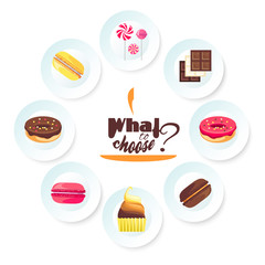 Set of delicious desserts. Vector for a dessert menu