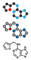 Kinetin (N6-furfuryladenine) plant hormone molecule. 