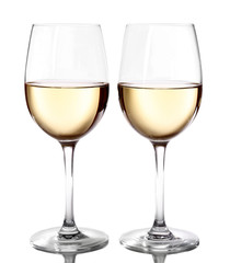 Two  glasses of wine on light background