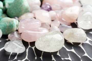 Beautiful mineral stones on dark surface