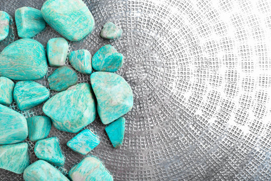 Beautiful mineral stones on glass surface