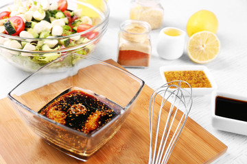 Process of preparing sauce for salad, at kitchen