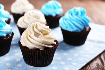 Chocolate cupcakes on napkin closeup