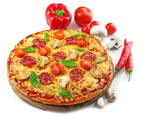 Delicious tasty pizza isolated on white