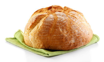 Bread on napkin isolated on white