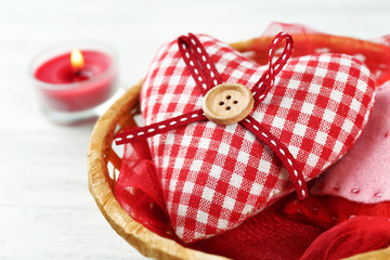 St Valentine's decor on light wooden background