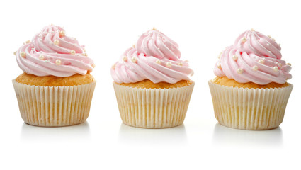 Pink cupcakes isolated on white