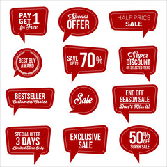 Promotional Red Web Sale Stickers Collection. 