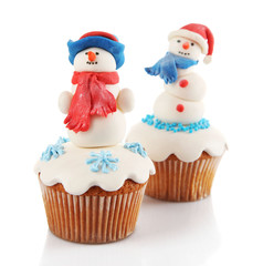 Christmas cupcake isolated on white