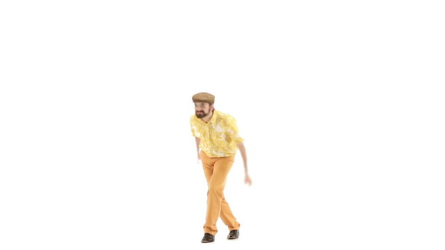 Man makes dance move  isolated on white