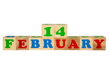 Wood cube with inscription 14 february 