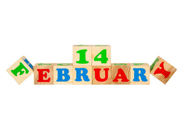 Wood cube with inscription 14 february 