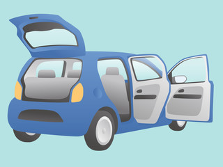 hatchback vehicle that open doors and rear hatch, vector illustration