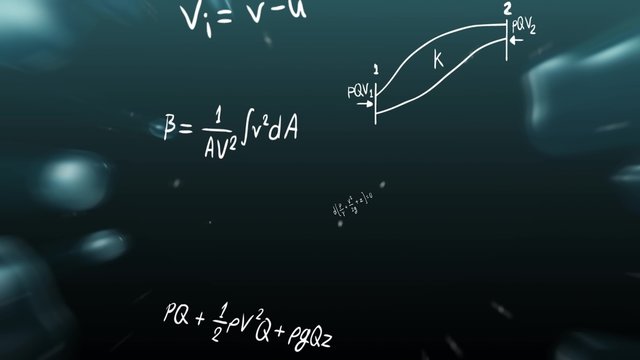 Mechanic of Fluid theory physics formula equation in doodle handwriting in water bubble particle animation zooming in deep undersea background in 4k ultra HD