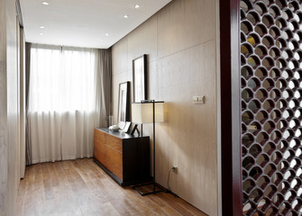 Elegant house interiors,Sunlight shone through the window came the bucket cabinet