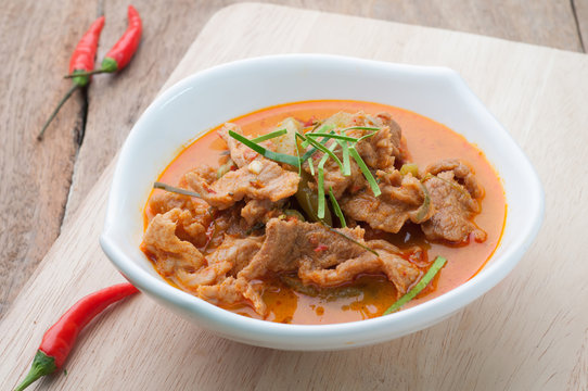 Red curry with pork and coconut milk (Panaeng), Thai food