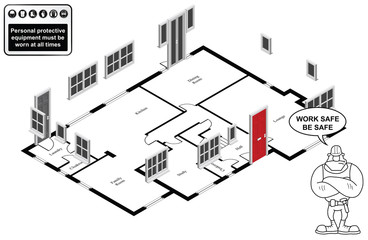 Isometric house floor plan representing a construction site 