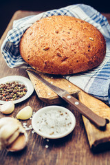 Fresh bread and spices 