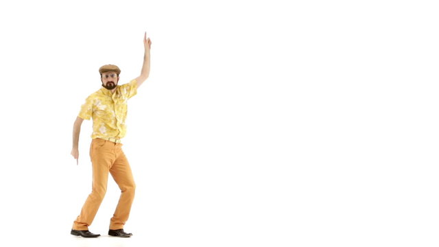 Man dances and exit  isolated on white