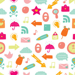 Vector seamless pattern with icons. Fun youth background.