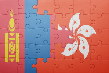 puzzle with the national flag of mongolia and hong kong