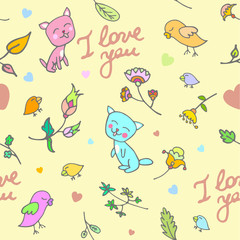 Romantic love cute doodle seamless pattern