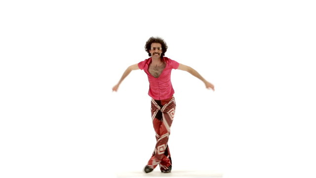 Man makes dance move  isolated on white   