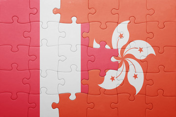 puzzle with the national flag of peru and hong kong