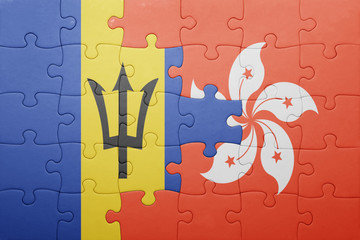puzzle with the national flag of barbados and hong kong