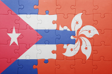 puzzle with the national flag of cuba and hong kong