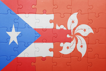 puzzle with the national flag of puerto rico and hong kong