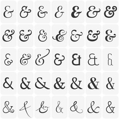 Set of ampersands for letters and invitation on white background.
