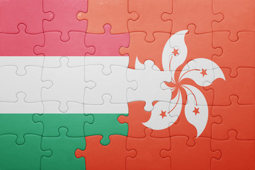 puzzle with the national flag of hungary and hong kong