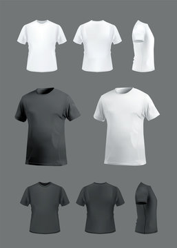 T-shirt mockup set, front, side, back and perspective view. Vector eps10 illustration
