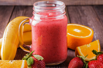 Blended smoothie with ingredients.