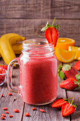 Blended smoothie with ingredients.