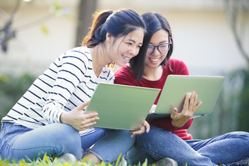Group of university students having fun outdoors