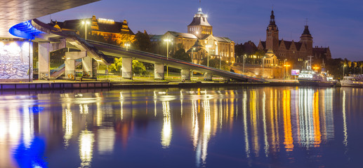 Fototapeta na wymiar Night panorama of Old Town in Szczecin (Stettin) City 