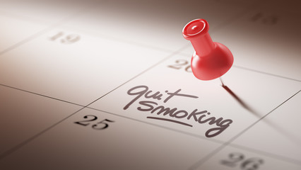 Concept image of a Calendar with a red push pin. Closeup shot of © xtock