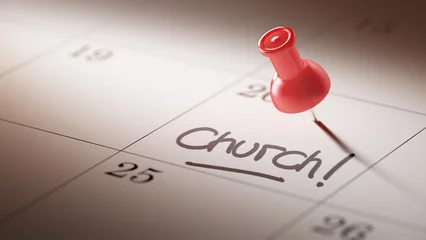 Fotobehang Concept image of a Calendar with a red push pin. Closeup shot of © xtock