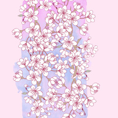 Background with sakura. Hand drawn spring blossom trees. Vector illustration with cherry blossoms.
