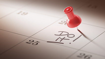 Concept image of a Calendar with a red push pin. Closeup shot of - obrazy, fototapety, plakaty