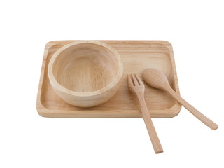 Wooden Tray And Spoon In White Background